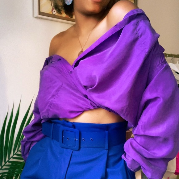 Purple Vintage 100% Silk Blouse - Picture 2 of 2